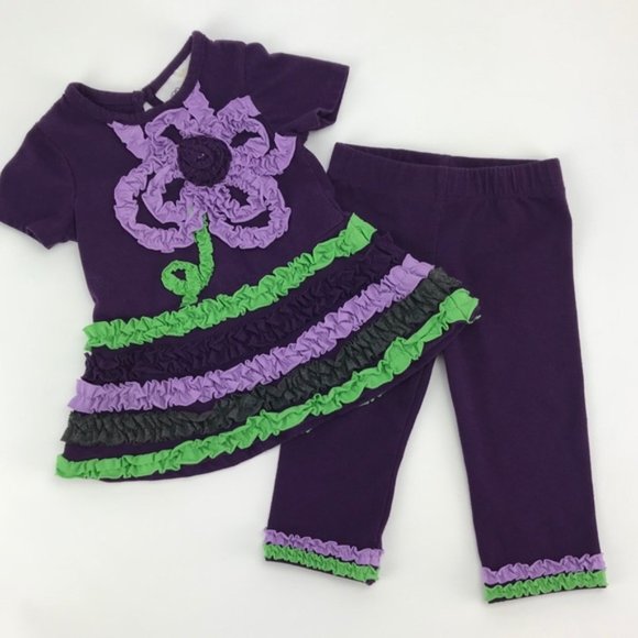Rare Editions Purple Green Ruffle Matching Set 6M